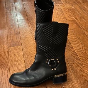 Vince Camuto Black Moto Boot W Gold Buckles and Heel